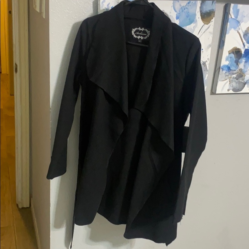Brand new. Soft black layered jacket with tie back